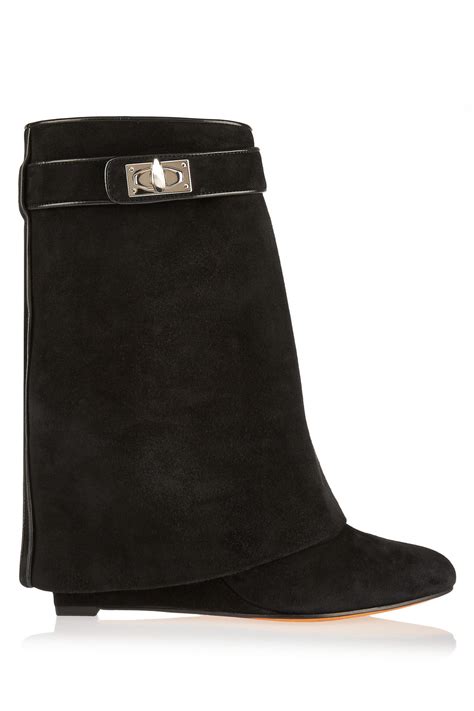 givenchy shark lock black suede wedge ankle boots|givenchy shark lock boots outfit.